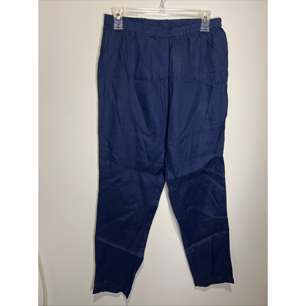 NWT The Country Store 100% Linen Navy Pants Natural Fib eers Pull On